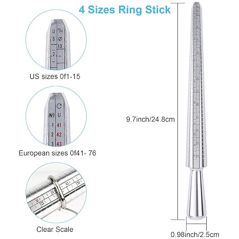 UUBAAR Ring Sizer Measuring Tool Kit, Aluminum Mandrel, 27 Stainless Steel Ring Sizing Gauge Measurer (US Size 0-13), 2 Finger Belts 1-17 (1 with Magnifier), Polishing Cloth, Men Women Wedding Jewelry