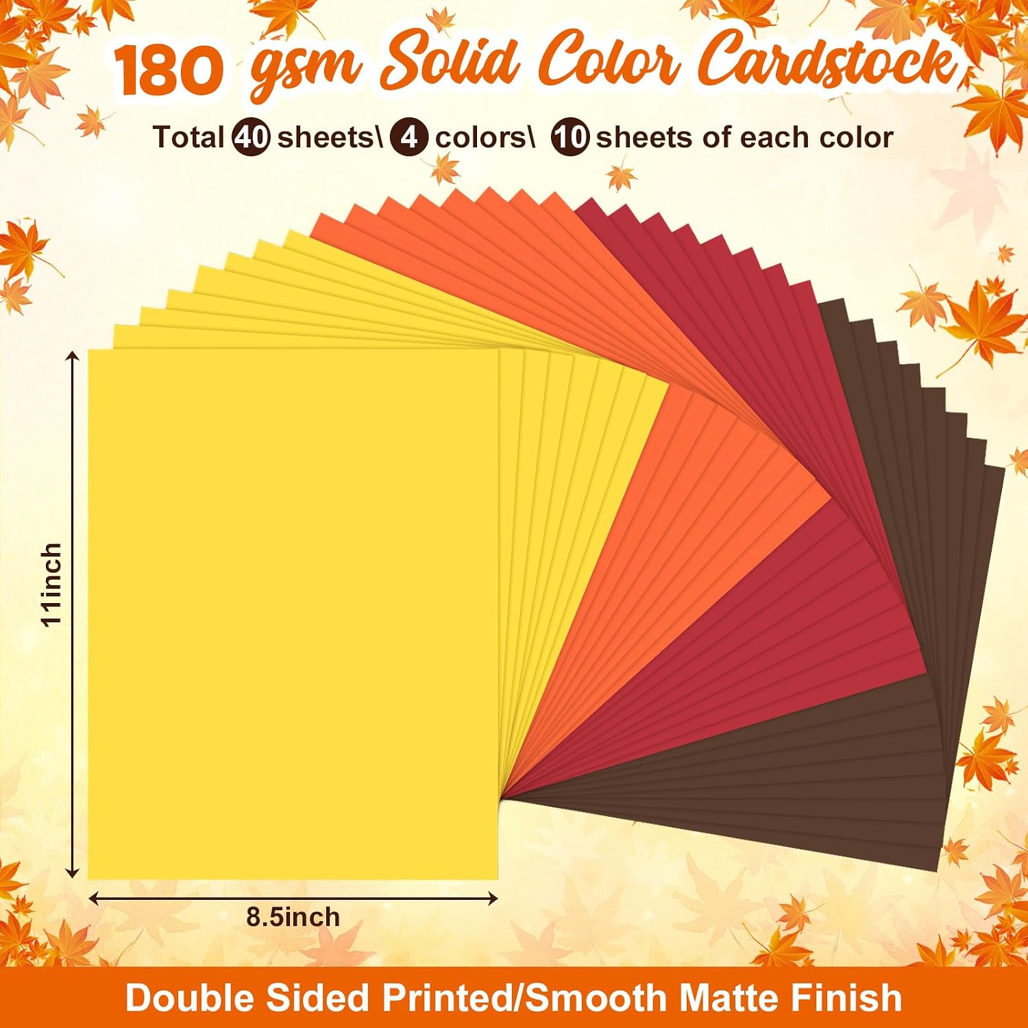 60 Sheets Fall Cardstock Paper 8.5x11" Glitter Card Stocks Orange Scrapbook Paper Brown Red Yellow Fall Colors Construction Paper for Crafts Invitations Greeting Cards School Office Home Supplies