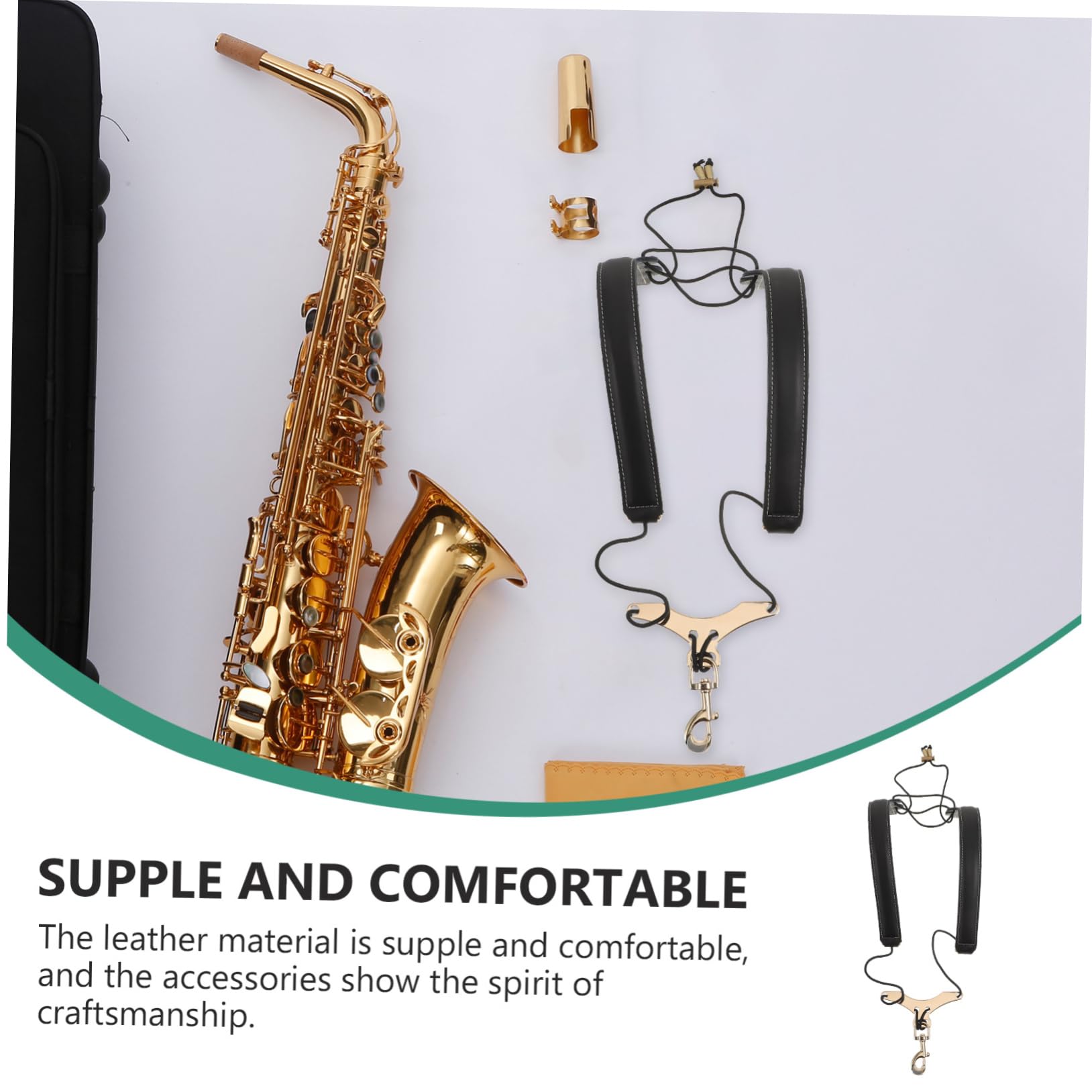 Abaodam Harnais de Saxophone Confortable Noir à 2 Bretelles, Cuir de Vache et Métal Soulage la Nuque pour Alto, Ténor et Soprano