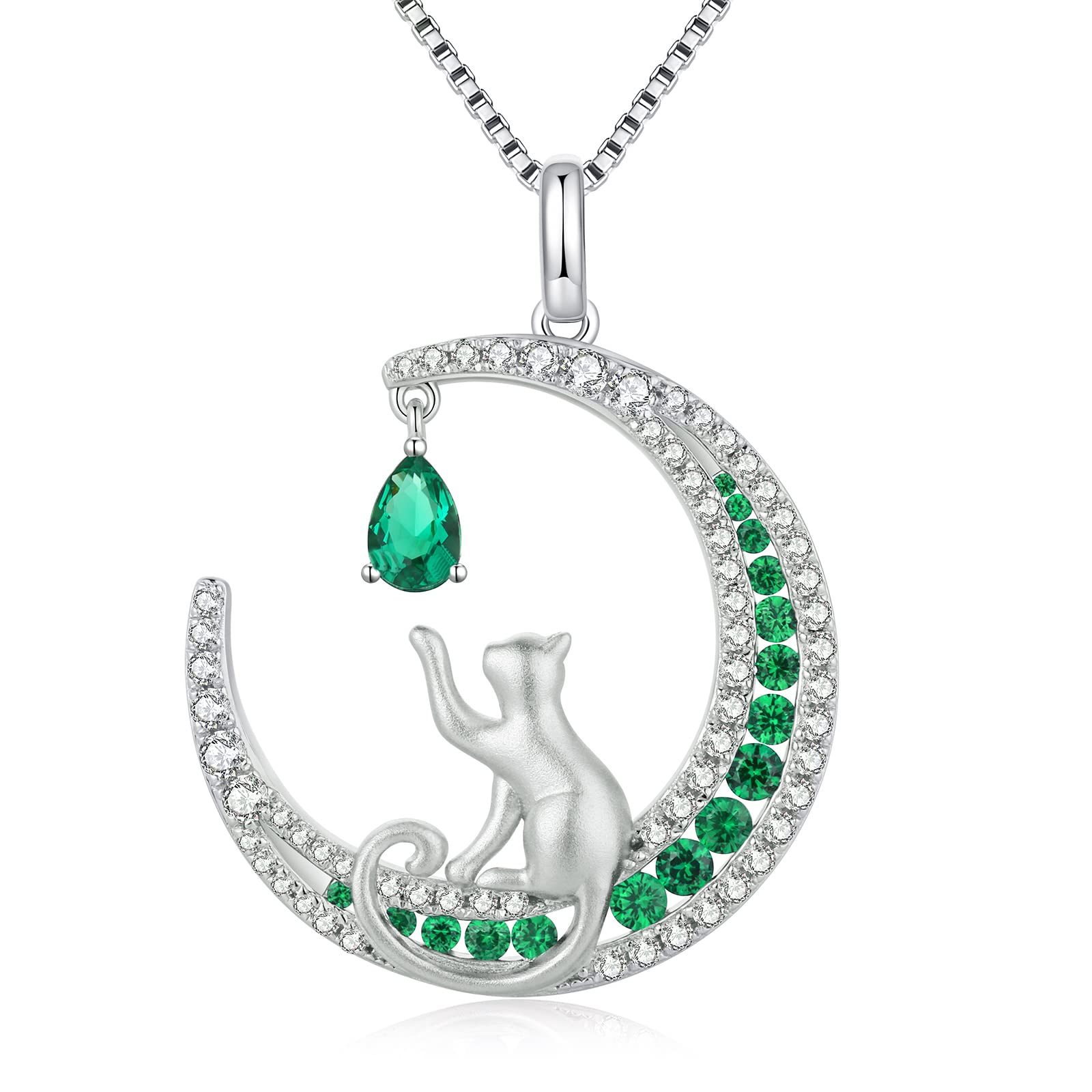 jiamiaoi Kette Katze,Katzen anhänger,Katze Halskette,Mond Katze Halskette,Anhänger Katze,Halskette Katze,Halskette Damen Silberkette mit Anhänger Katze Kitty Katzen Schmuck