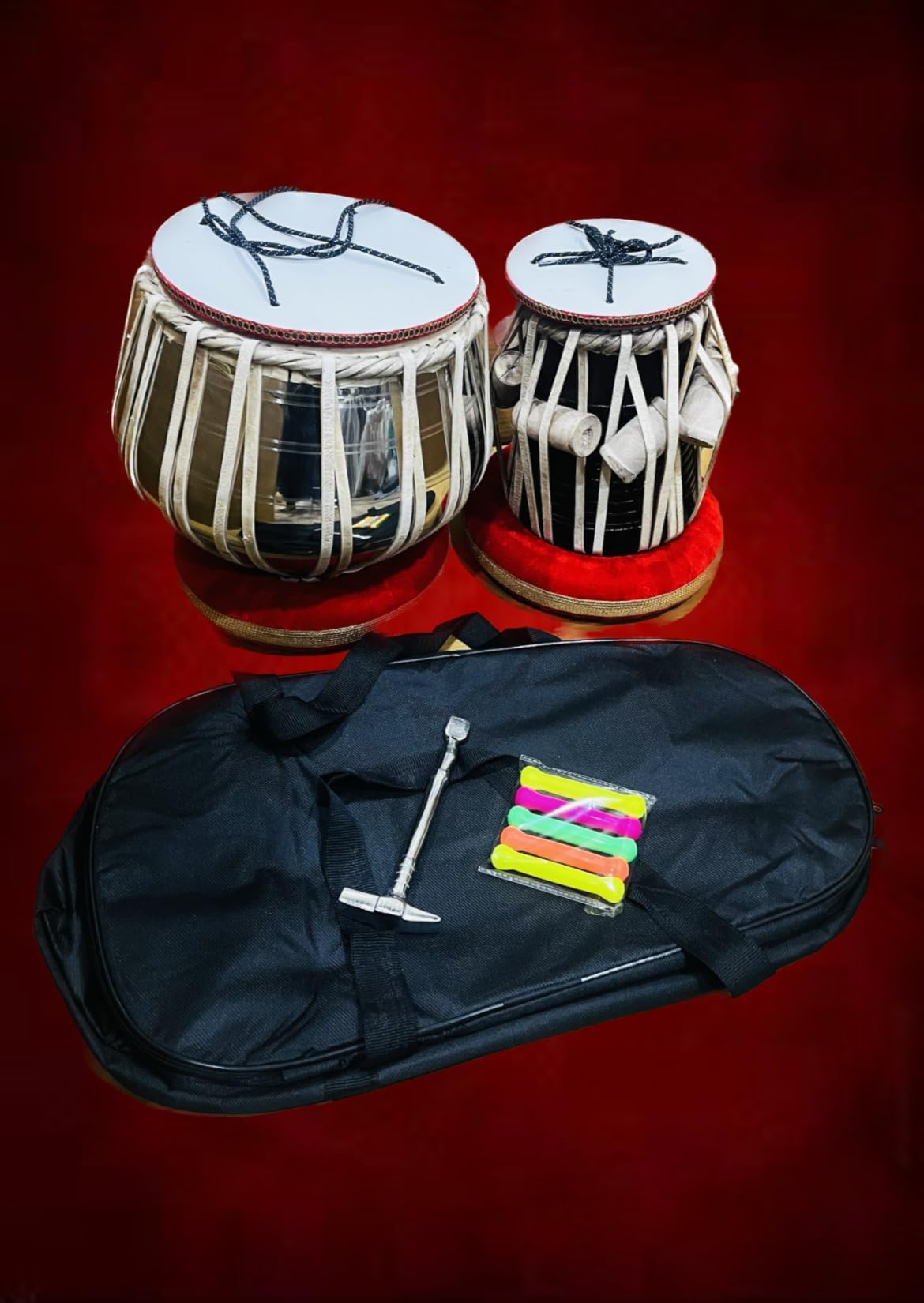 09 Stainless Tabla Drum Set, Steel Bayan, Sheesham Wood Daya With Free Gatta, Hammer And Carry Bag