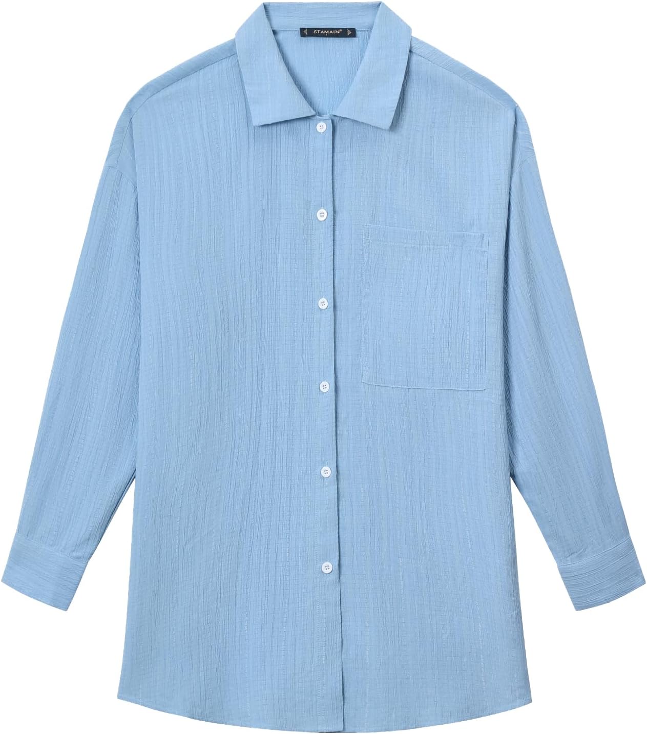 Womens Button Down Shirts Oversize Casual Boyfriend Long Sleeve Button Up Shirt Women Plus Size Blouses Tops with Pocket - Image 4