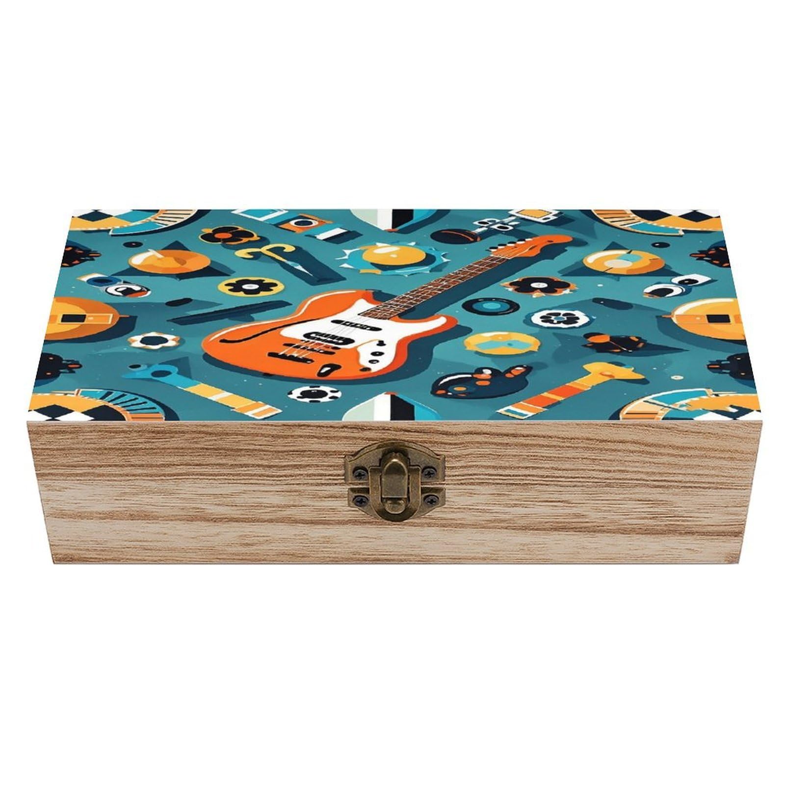 LZQPOEAS Rock Instrumental Patterns Wooden Box Storage Space to Organize Jewelry in A Beautiful Small Storage Box Decorative Card Boxes Memory Treasure Boxes for Crafts And Photo Storage