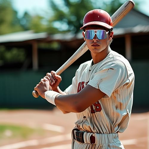 Miniatura 4 de Karsaer Lentes de sol deportivos de gran tamaño para hombres y mujeres, lentes de protección UV de marco grande, ideales para béisbol, correr,