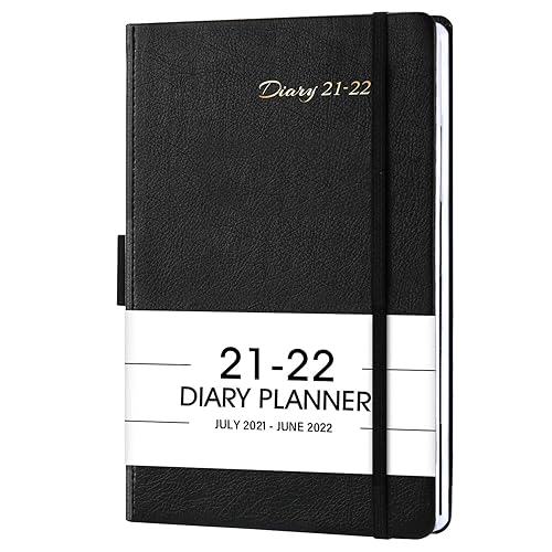2021 Diary A5 Page a Day, 2021 Diary from Jan 2021 to Dec 2021, Daily Planner with Leather Cover, Inner Pocket and 16 Extra Notes Pages, 21 x 14.8 cm