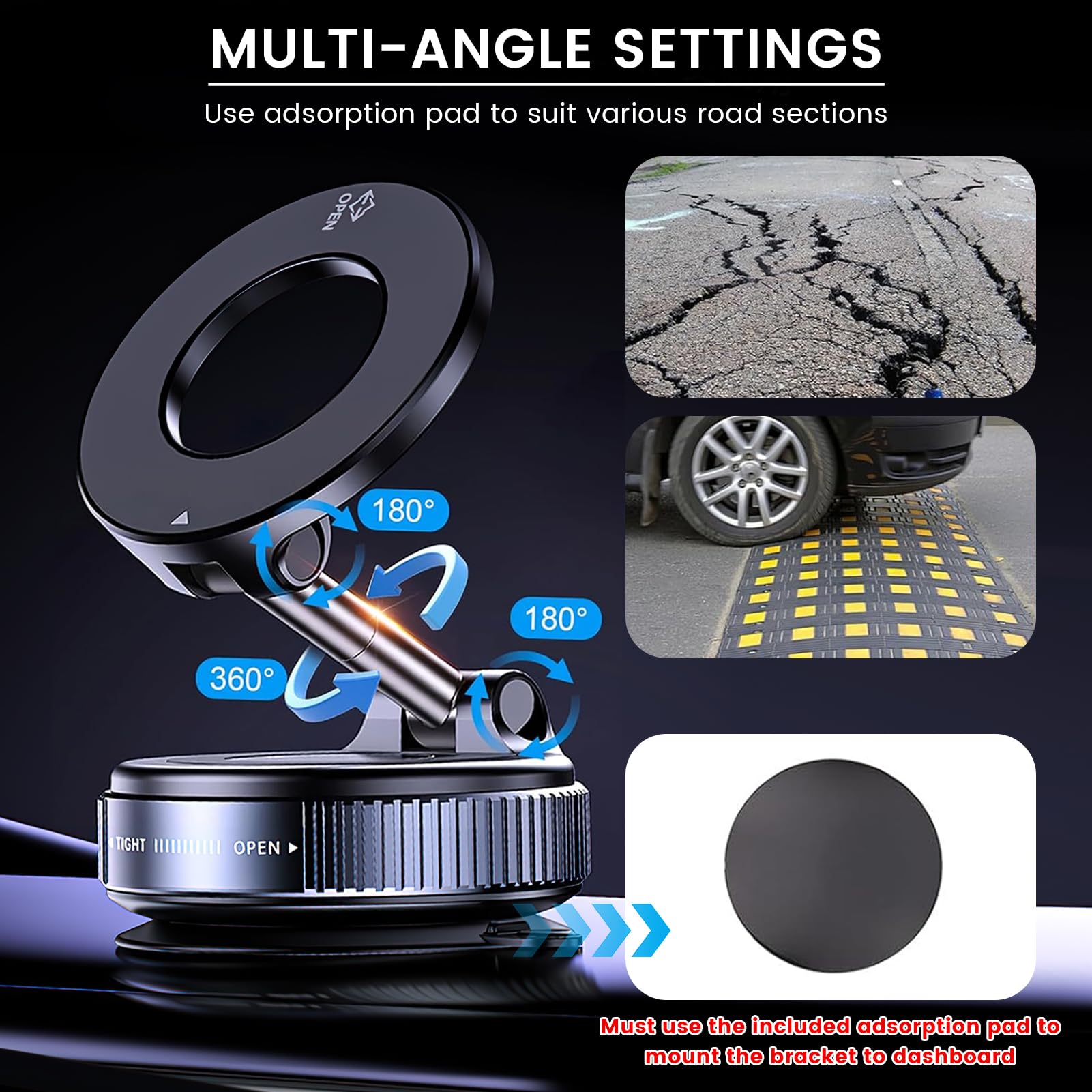 Soporte Magnetico Movil Coche Soporte Movil Coche Iman Ajustable 360° Plegable con Ventosa de Vacío, Suporte Telemovel Carro Compatible con iPhone 16 15 14 Samsung Huawei