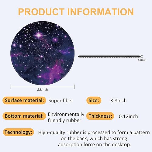 Miniatura 2 de Tapete redondo de escritorio de 8.8 pulgadas, con nebulosa de galaxia morada, alfombrilla de mouse para juegos de 8.8 pulgadas con base