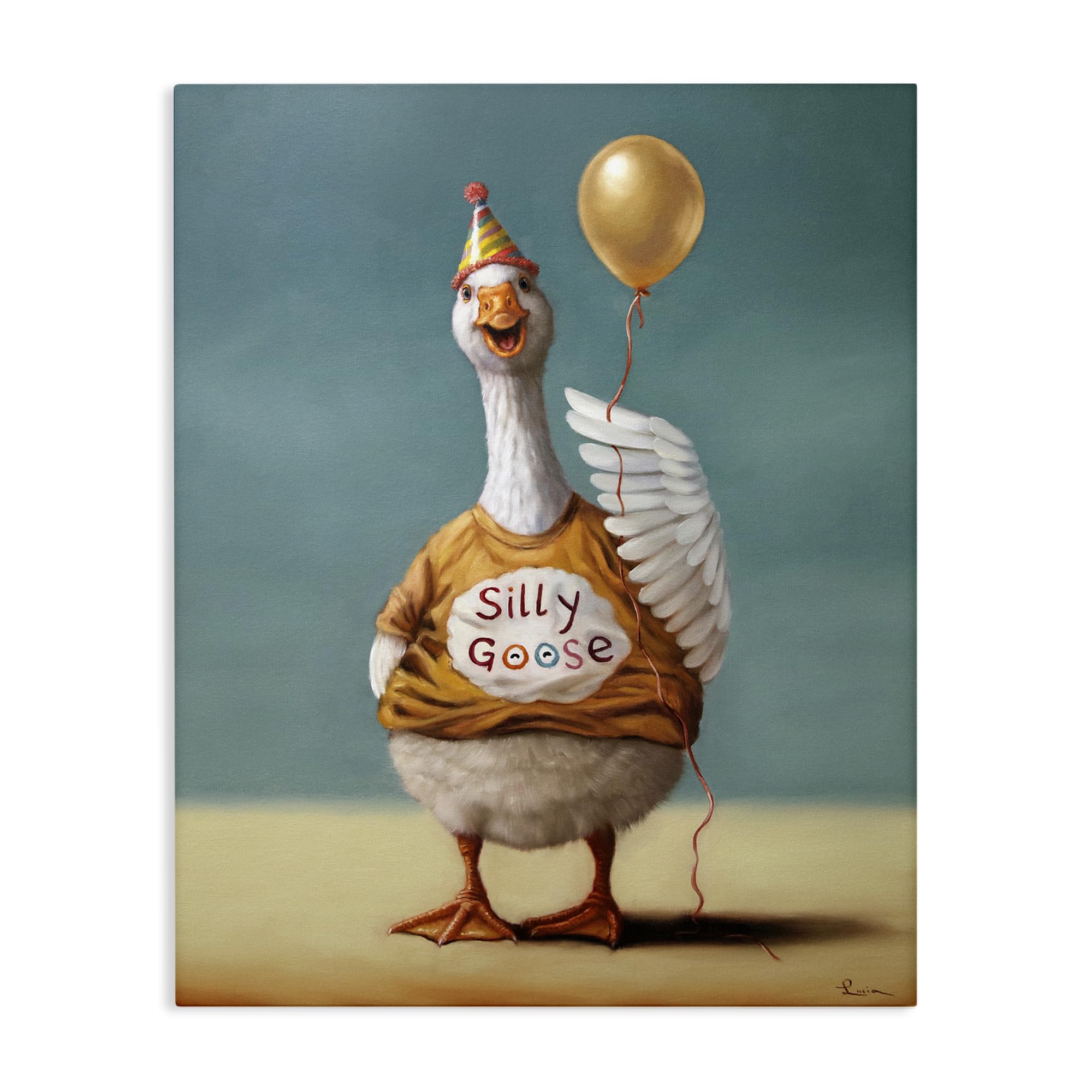 Stupell Industries 'Silly Goose with Balloon', Canvas Art, 16 x 20 Inches, Easy to Hang and Sturdy, Made in USA, by Lucia Heffernan
