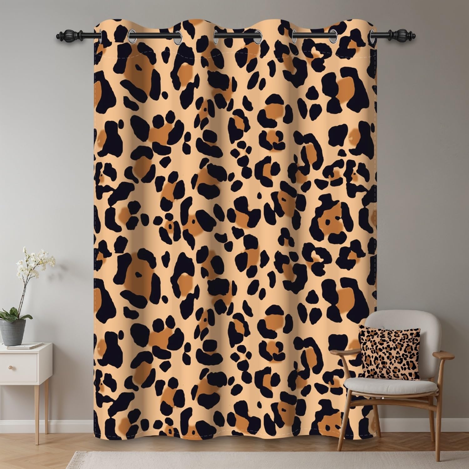 132x214cm Géométrie Rideau à œillets Motif léopard Marron Abstrait Faune Animal Ferme Isolants Séparateurs de pièces Occultants Rideaux pour fenêtres Chambre Salon,1 Panneau Simple