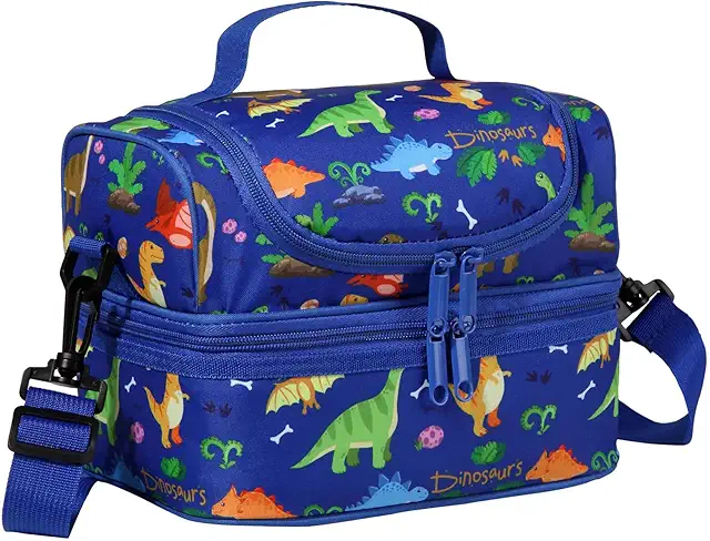 Bolsa Térmica de Almuerzo Dinosaurio para Niños - Lancheira Escolar Doble Compartimento