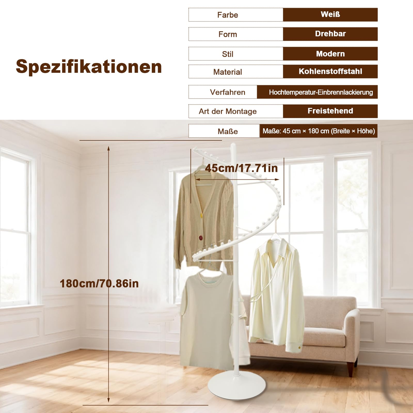 360° Drehbar Kleiderständer 180cm Spiral Kleidungsständer Kleiderstange
