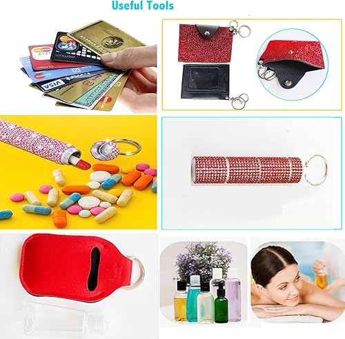Miniatura 5 de Shiny Safety Keychain Set with Personal Alarm, 19 Pcs Keychain Accessories Kit with Whistle Pompom, Gift Set for Women