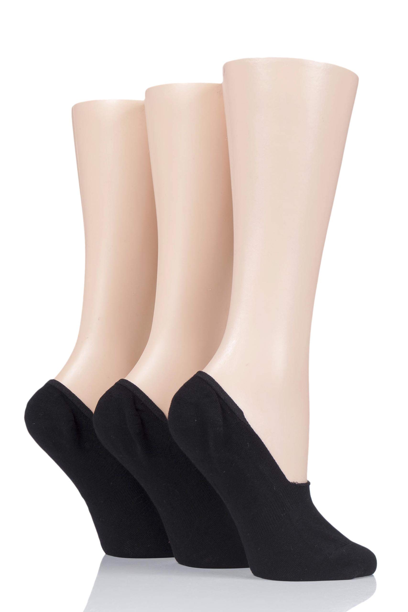 Sockshop Women's Black Bamboo Fine High Cut Liner Pack Of 3 4-8