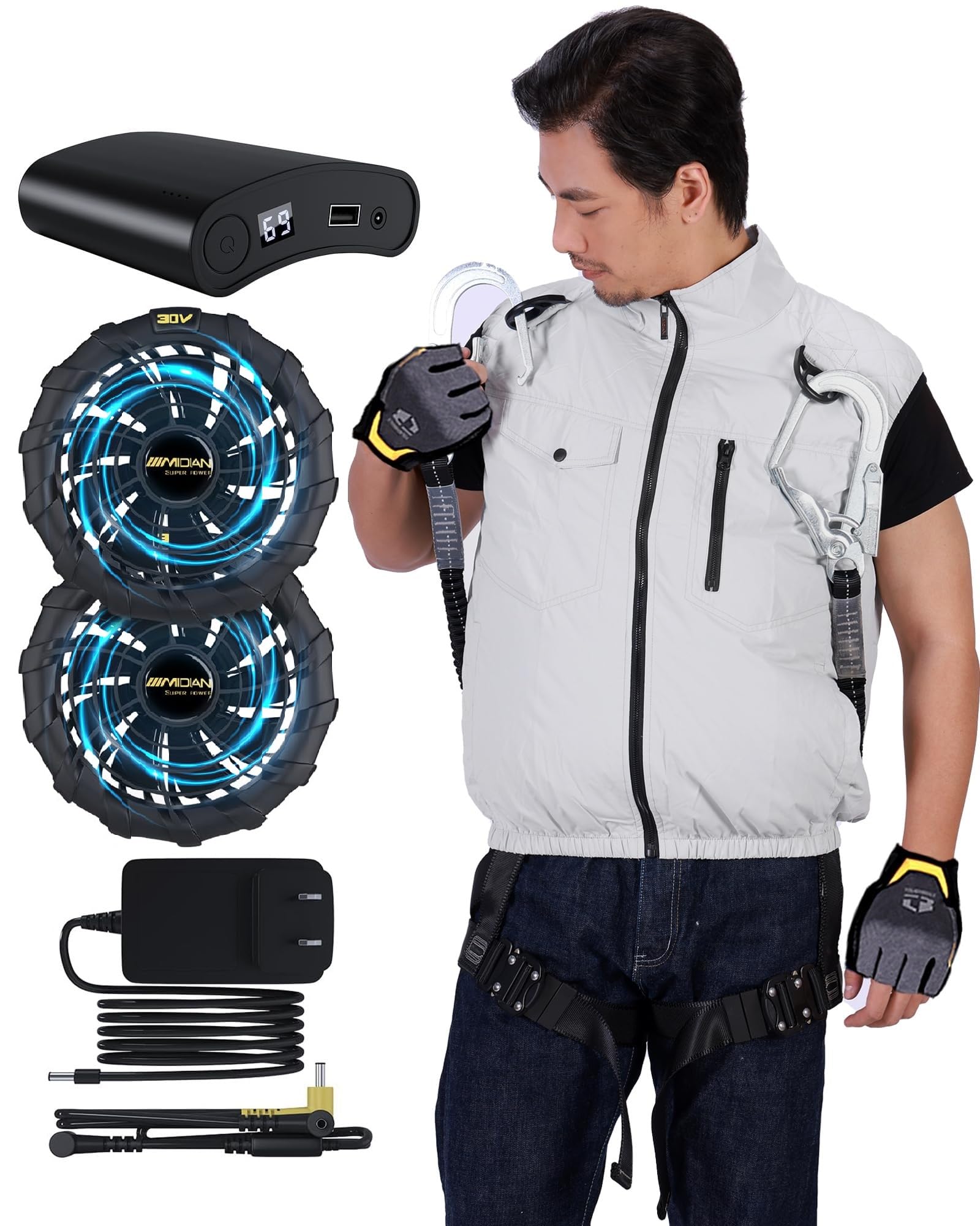 Amazon.co.jp: [MIDIAN] 空調作業服 ファン付き ベスト 高所作業 30V超