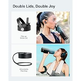 BUZIO Insulated Water Bottle with Straw Lid and Flex Cap, 22oz Modern Double Vacuum Stainless Steel Water Flask, Cold for 48 Hrs Hot for 24 Hrs Simple Thermo Canteen Mug, Indigo Black