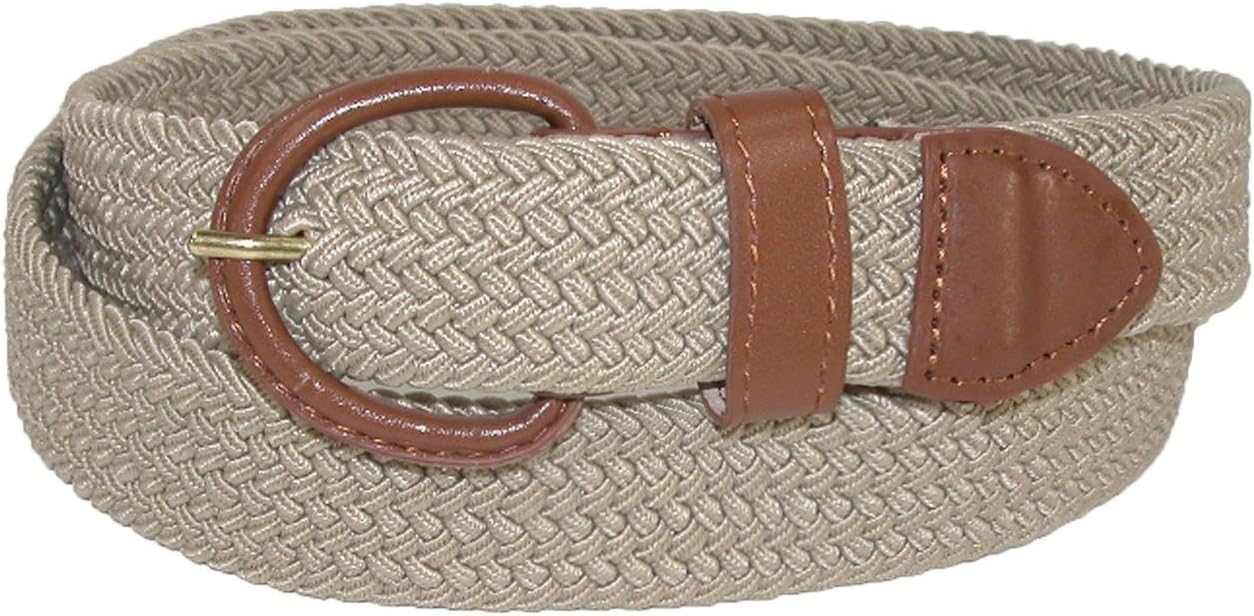 Men's Elastic Braided Belt with Covered Buckle, Small, Tan