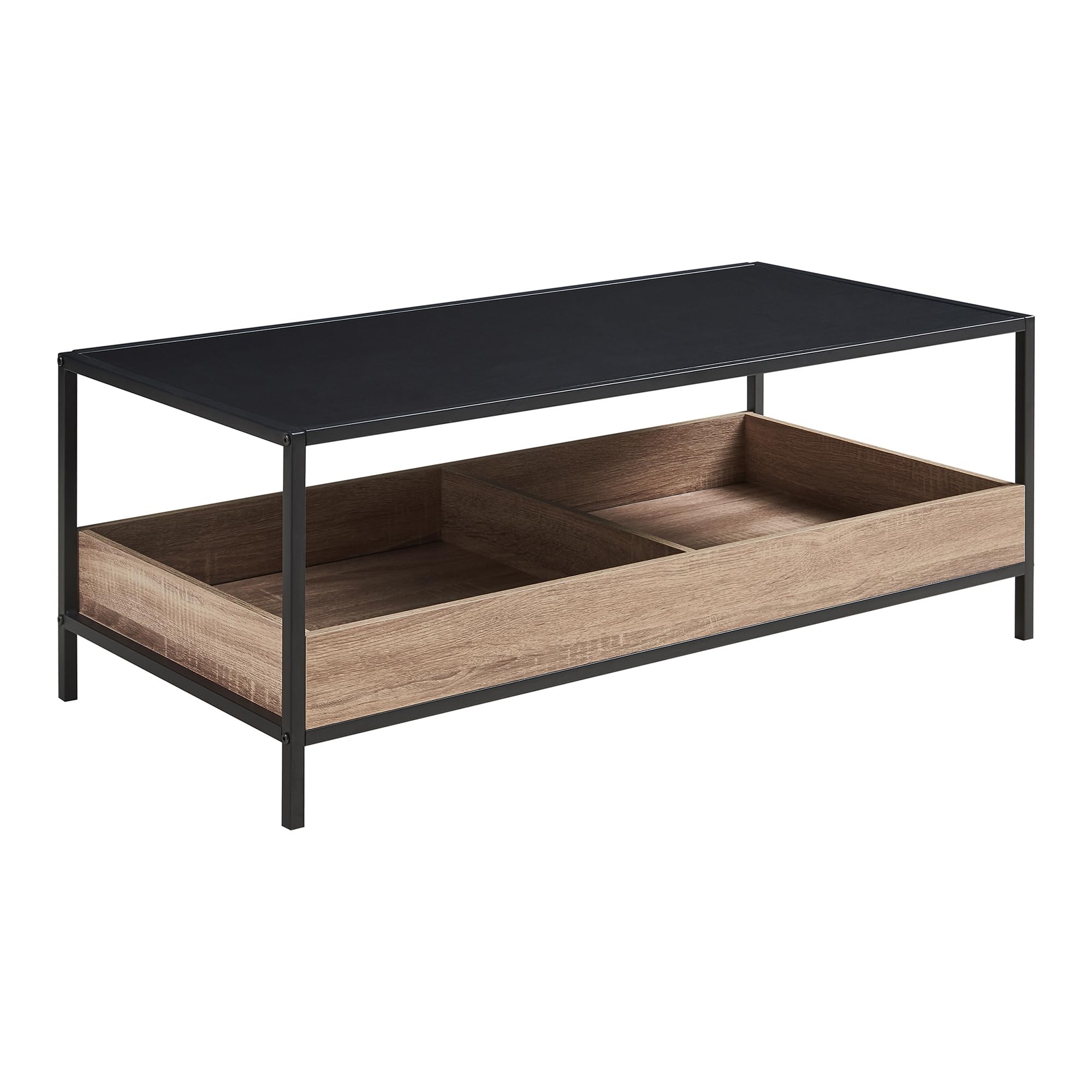 [en.casa] Couchtisch Belana Wohnzimmertisch 100 x 48 x 39 cm Sofatisch mit 2 Ablagefächern rechteckig Kaffeetisch Metallgestell Schwarz/Eicheoptik