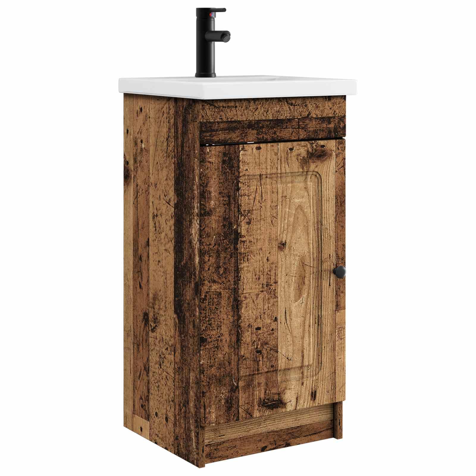 Mobile Bagno Con Lavabo Legno Antico 42 x 40 x 84,5 cm | Legno ingegnerizzato, Manopole nere in metallo, 1 ripiano, Ampio spazio interno