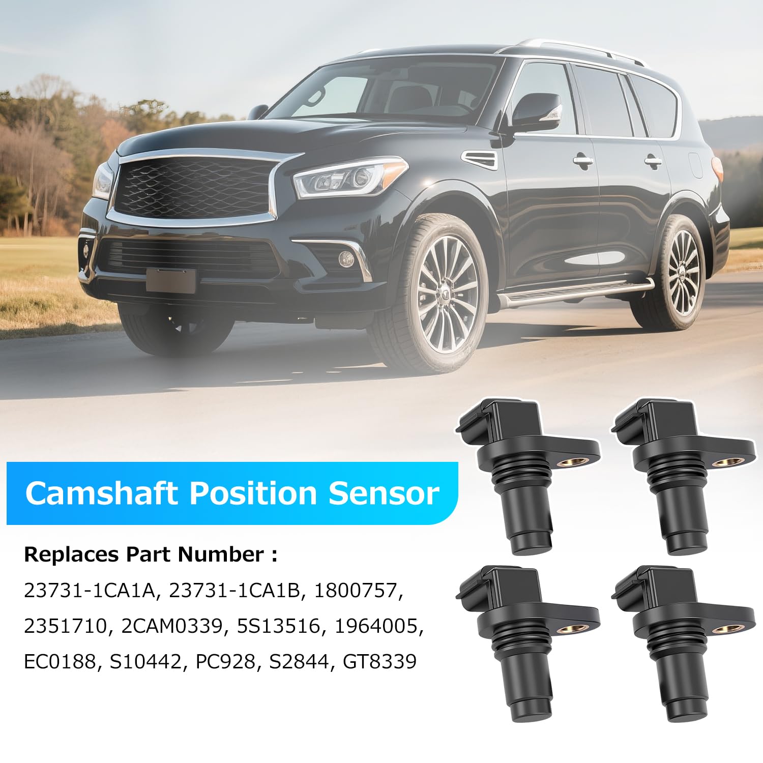 4Pcs Camshaft Position Sensors fit for Infiniti FX50 M56 Q70 Q70L QX56 QX70 QX80 Nissan Armada Titan XD 2017-2020 Camshaft Position Sensor Kit Replaces 23731-1CA1A 23731-1CA1B 1800757 2351710
