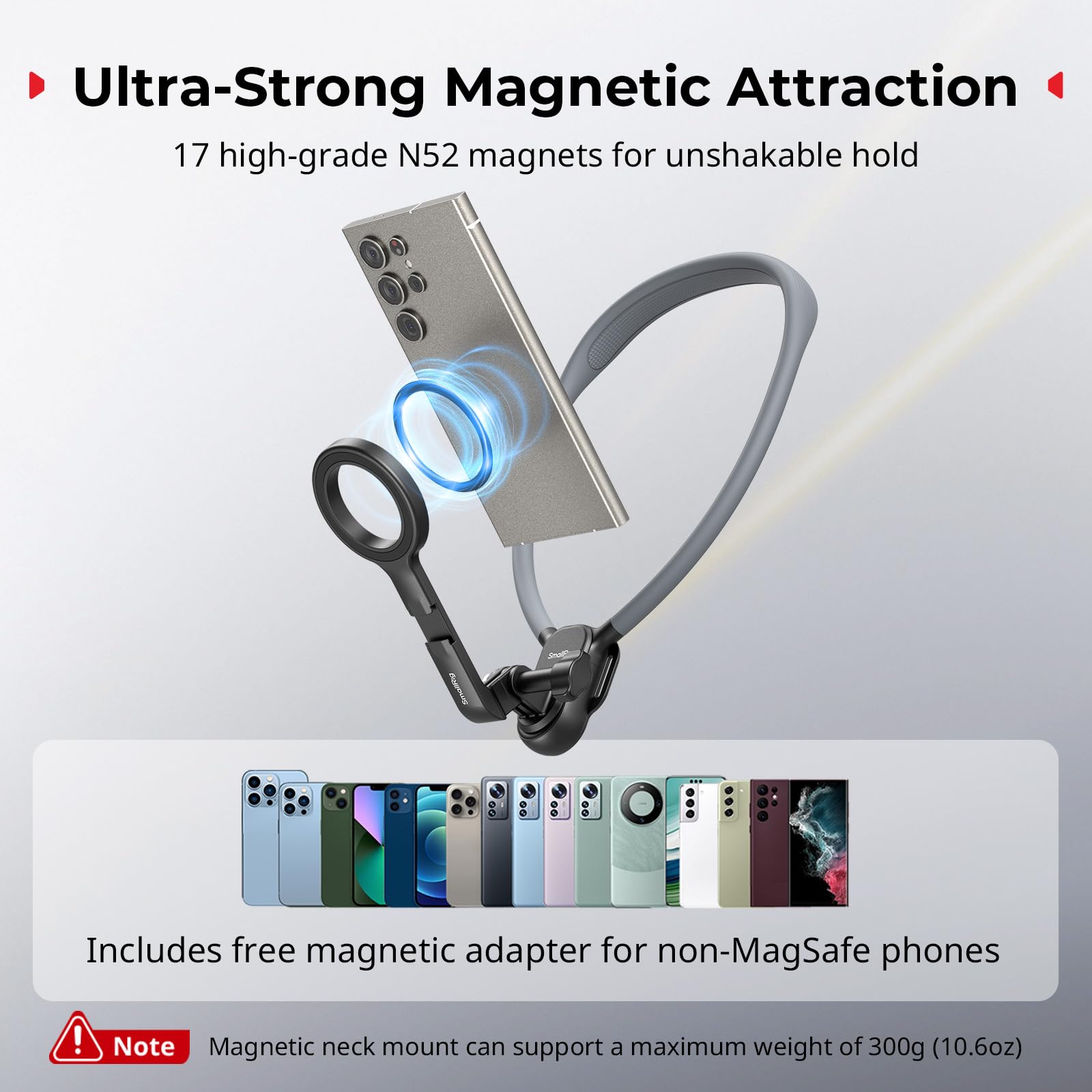 SMALLRIG Magnetische Halshalterung mit Brustgurt für Handy/Actionkamera,POV/Vlog Handyhalterung Brust für iPhone 17/16, für Android, Brusthalterung für GoPro, für DJI osmo/Action, für Insta360– 5127