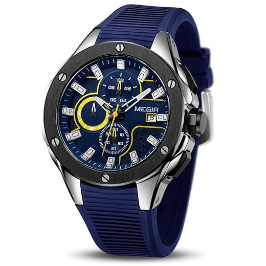 MEGIR Relógio masculino esportivo analógico militar cronógrafo quartzo luminoso com alça de silicone elegante para presentes
