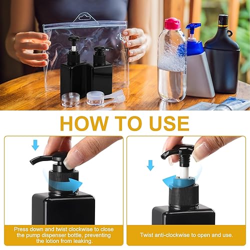 Miniatura 6 de Domensi 50 botellas de viaje de 3.4 onzas, dispensador de champú y acondicionador, accesorios de viaje recargables, artículos de tocador, bomba de