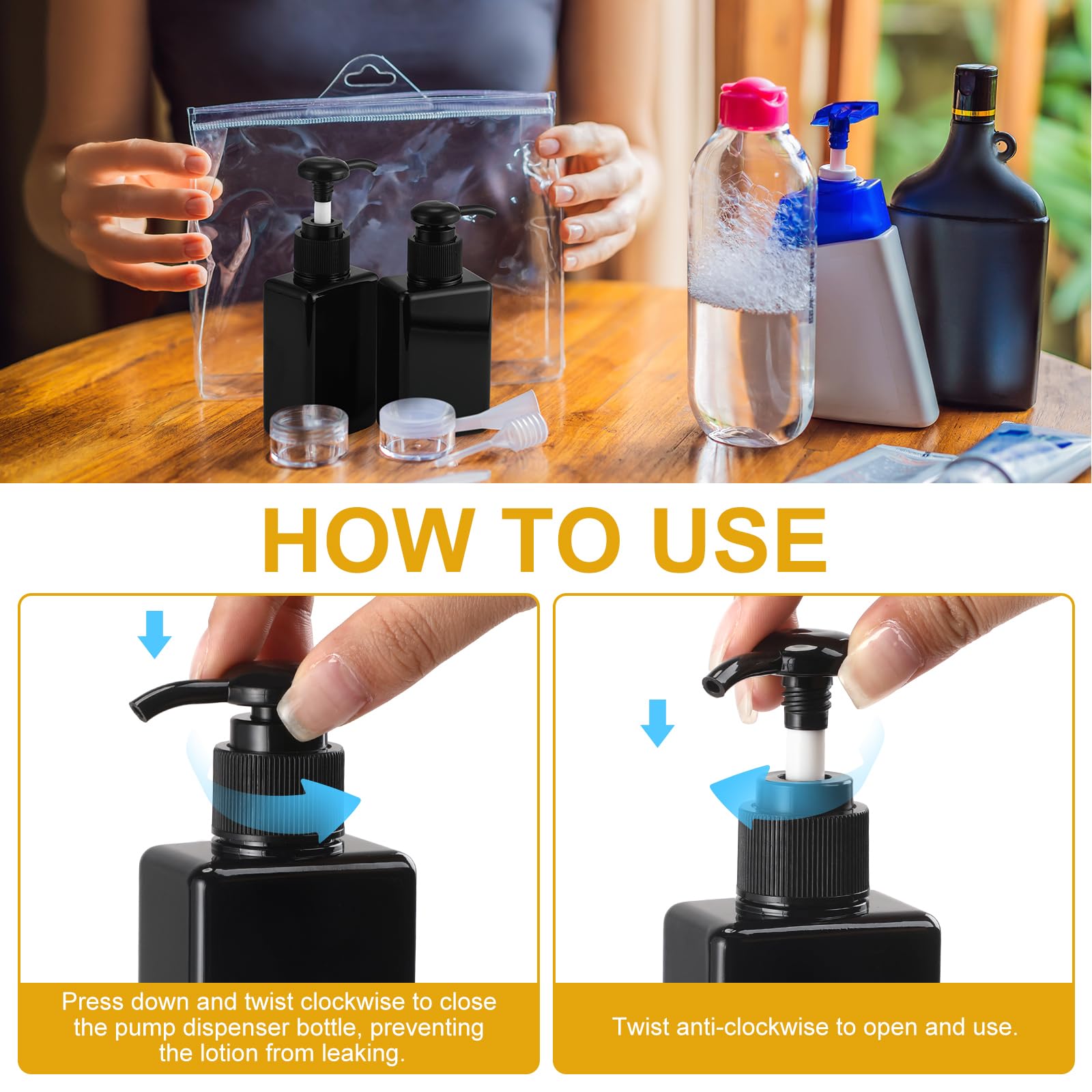 Domensi 3.4 oz Empty Refillable Pump Travel Bottles, PETG Plastic
