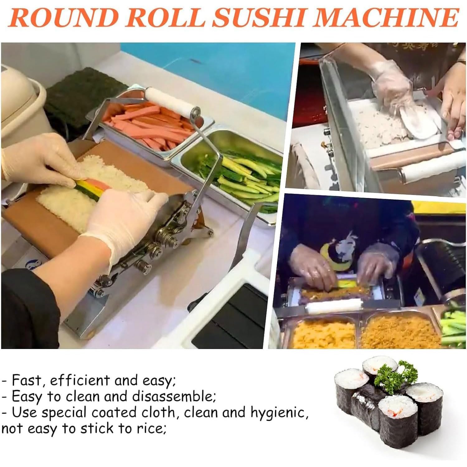 Maszyna do formowania rolek do sushi, ręczne okrągłe narzędzie do zwijania sushi, maszyna do owijania kulkami ryżowymi ze stali nierdzewnej do domowej kuchni lub restauracji, łatwa w użyciu