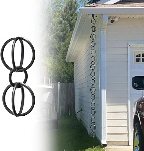 Cadena de lluvia de doble bucle de metal negro de 3.3 pies a 16.4 pies para canalones, cadenas de aleación de aluminio, desviación de agua y