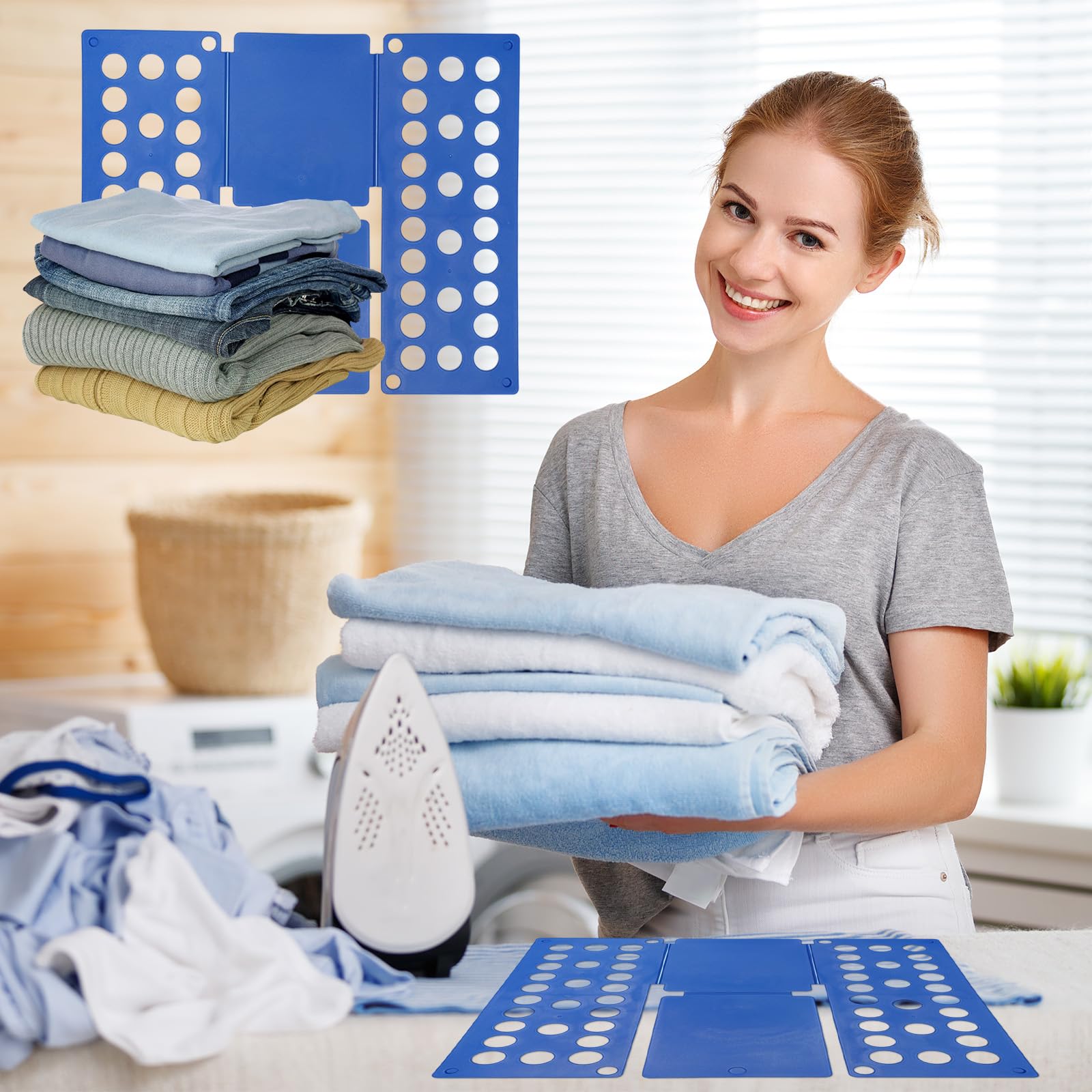 Plegable Ropa Junta, Doblador de Ropa, Plegable de Apilamiento Rápido, Tabla para Doblar con Agujeros Tablero Plegable para Ropa Camisas Ropa de niños y Adultos, Azul
