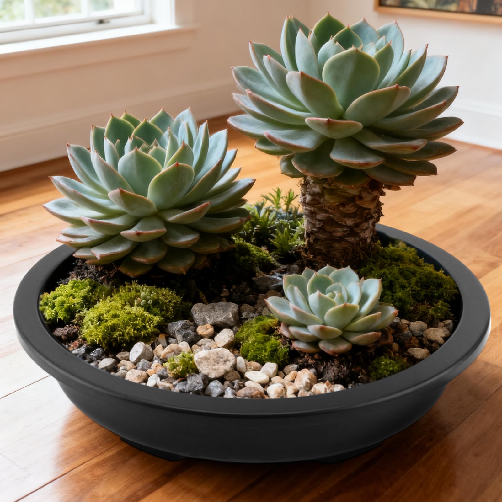 12 Macetas Ovaladas de Plástico Negro 34x26.5x8.5 cm con Agujeros de Drenaje, para Plantas de Interior y Exterior, Jardín, Terraza y Balcón, Ligeras y Apilables