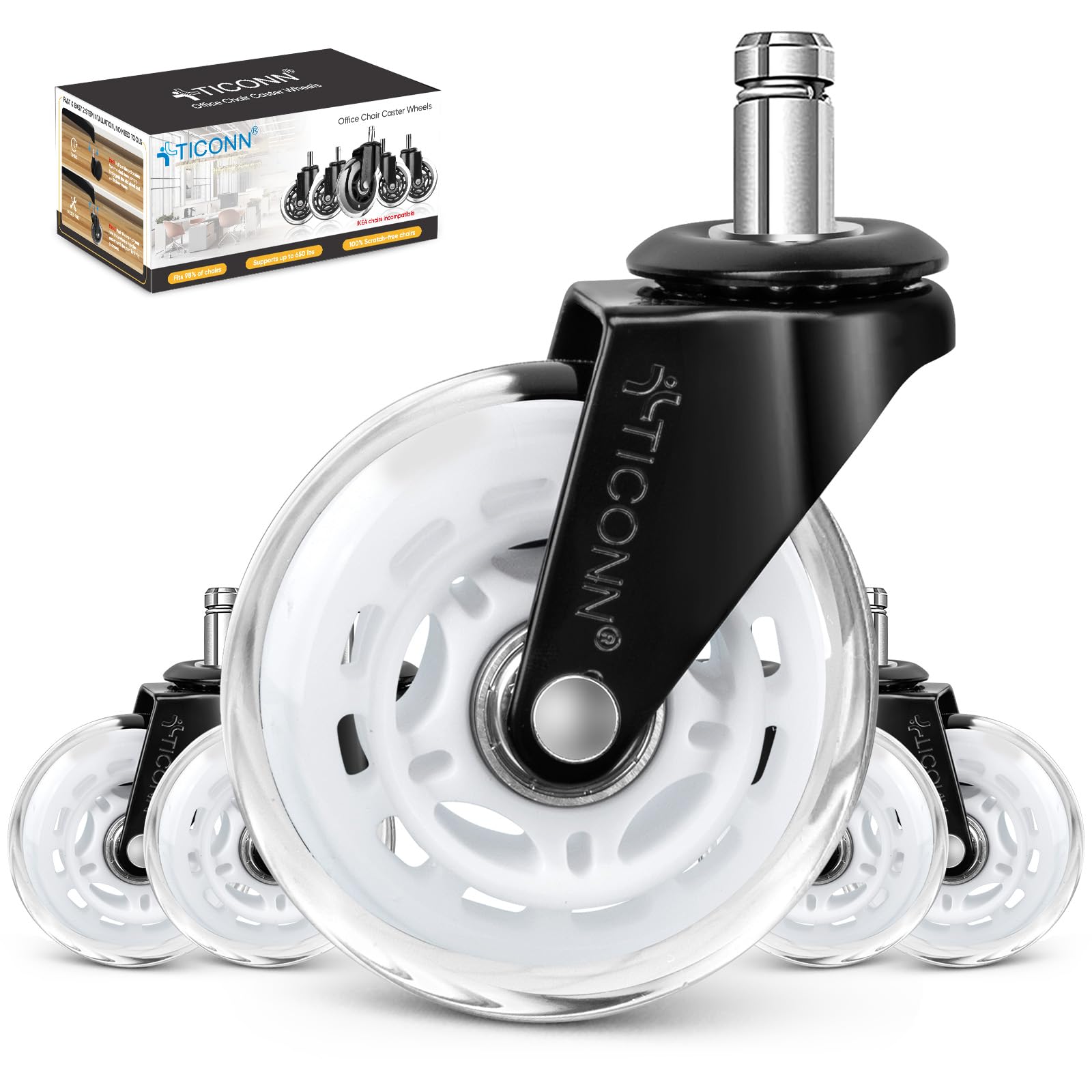 Office Chair Wheels - 3" Caster Set -10 Office Chair Wheels - 3" Caster Set -10
