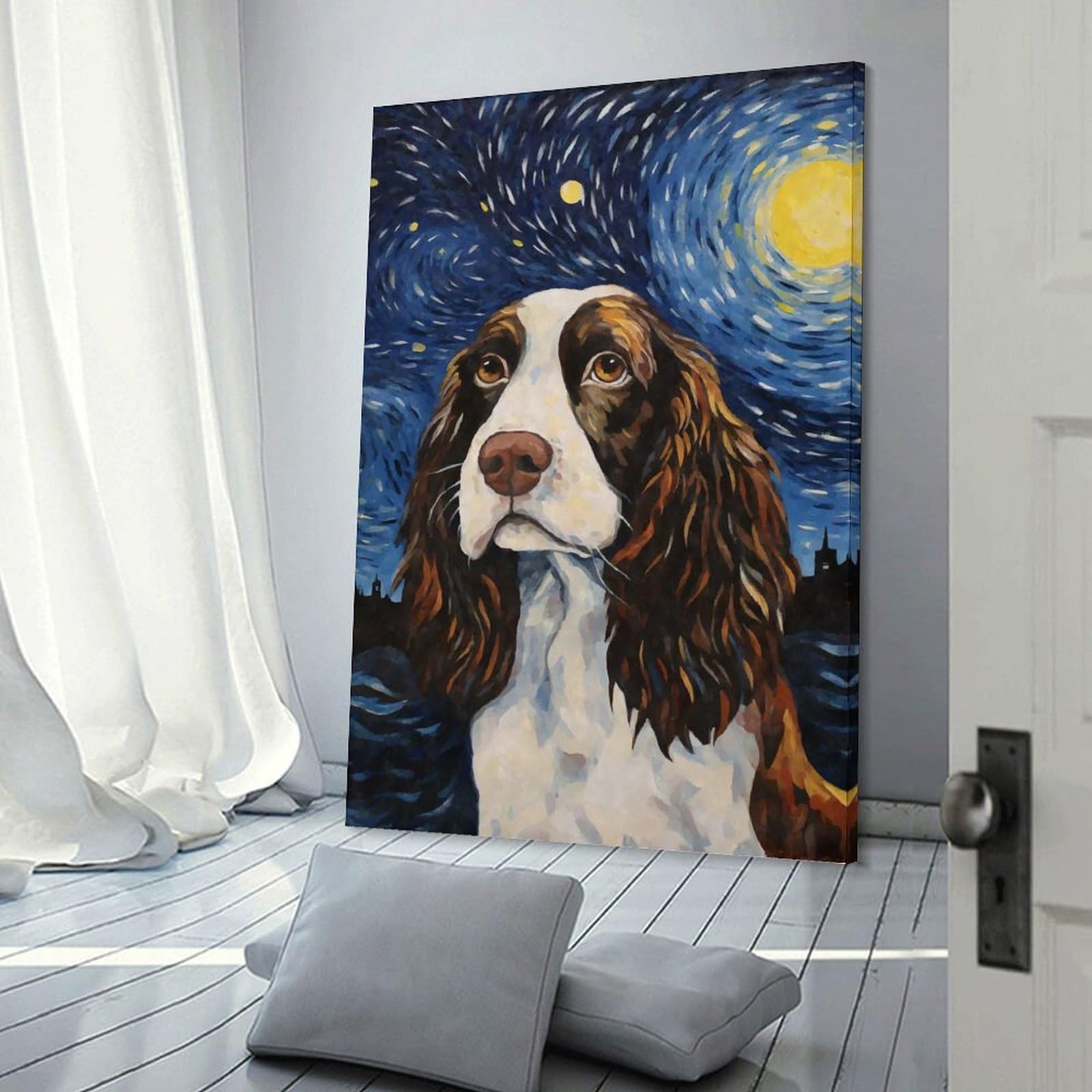 Junmoney Frame-Style-13 Decorative Wall Artwork English Springer Spaniel, 16X24inch(40X60cm), For New Homes, Bedrooms Or Workspaces, Canvas Artwork With Gifting Potential