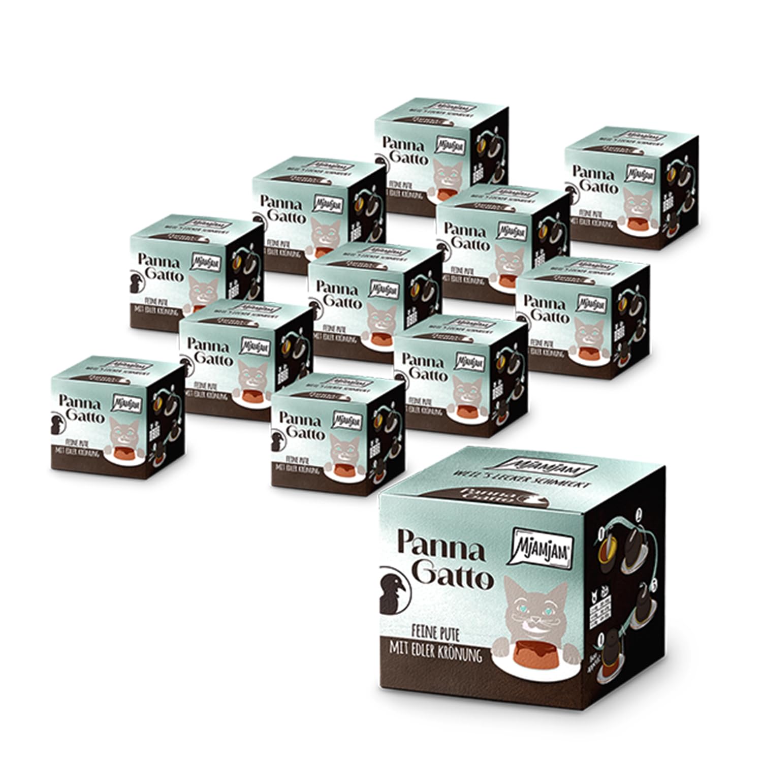 MjAMjAM - Premium Nassfutter für Katzen - Panna Gatto - feine Pute mit edler Krönung, 12er Pack (2x80g), getreidefrei