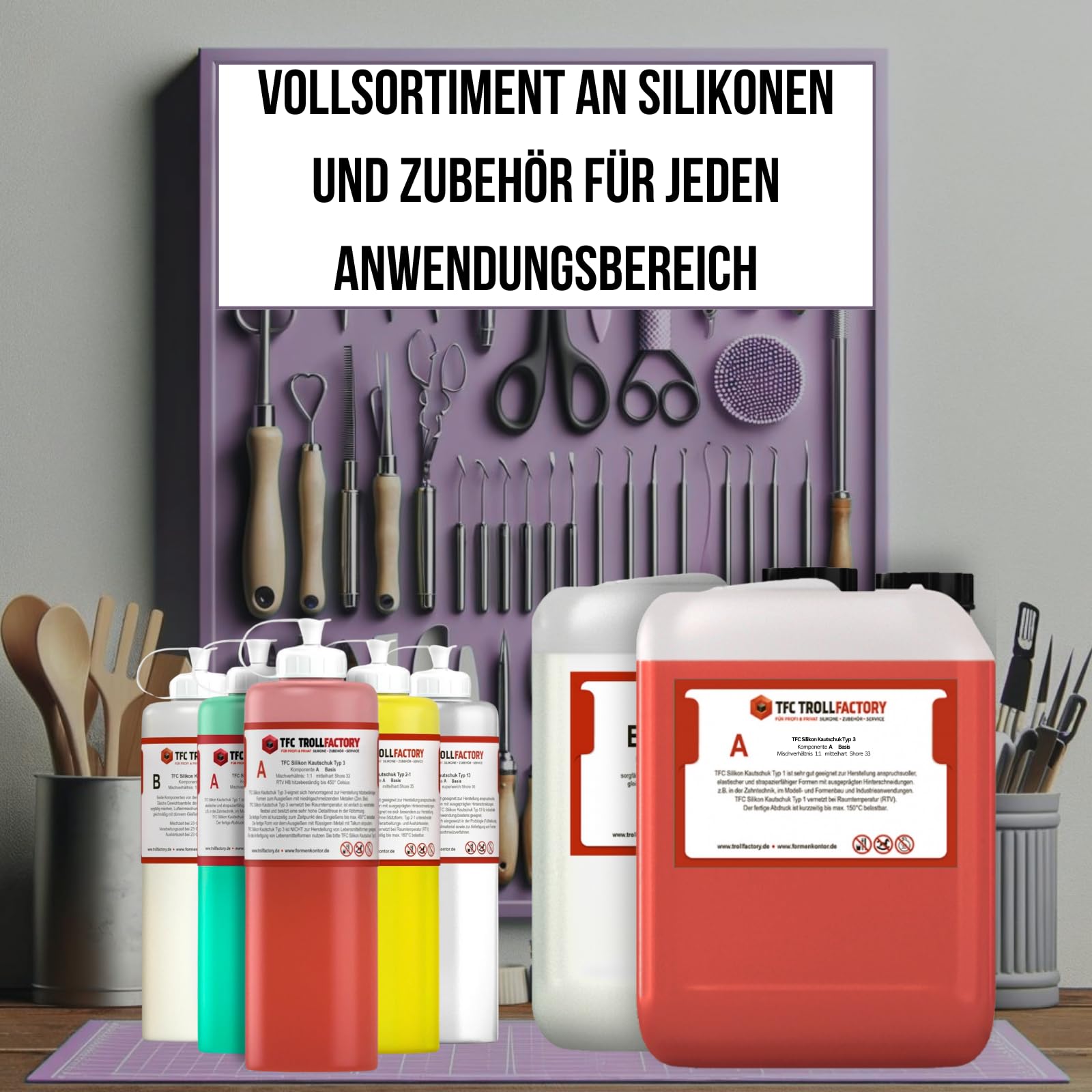 TFC Silikon Kautschuk Typ 3 I Dubliersilikon mittelhart I Zinnguss Bleiguss, hitzebeständig I 2 kg (2 x 1 kg)