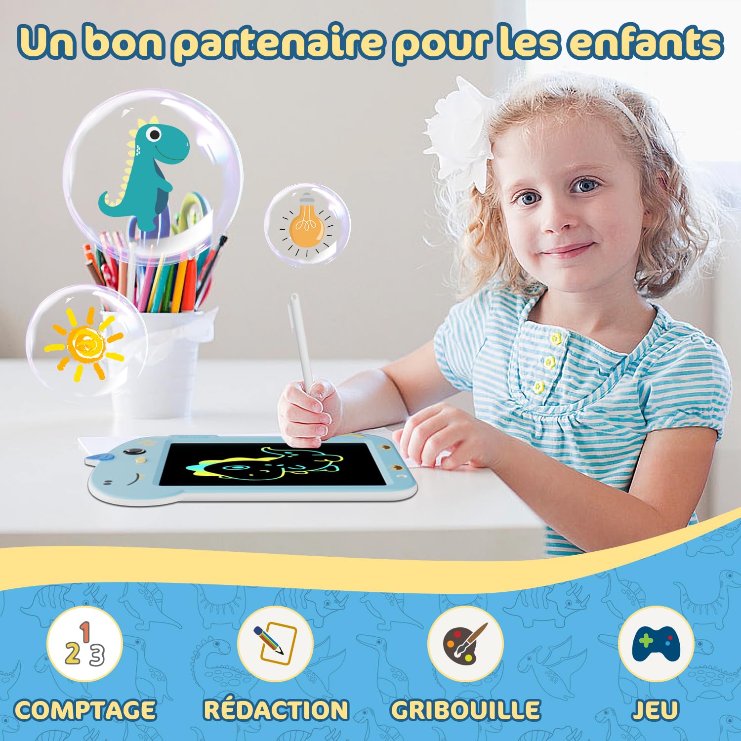 8,5 Pouces Tableau d'écriture LCD Jouet [2024 Nouvelle Version], Electight Tablette d'écriture LCD colorée avec Fonction de Verrouillage D'effacement, Educatif Cadeau pour 2 3 4 5 6 7 Ans, Bleu