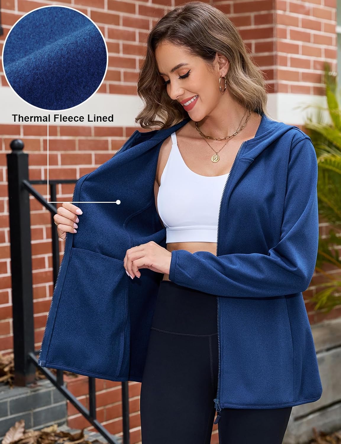 Viracy Womens Full Zip Up Hoodies Lightweight Fleece Jackets Long Sleeve Hiking Sweater with Handy Pockets and Inside Pocket - Image 5