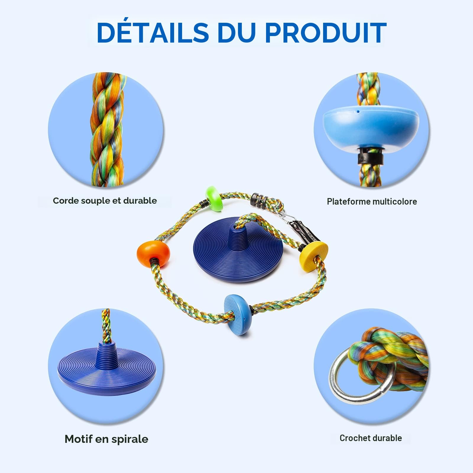 Balançoire en Corde d'escalade pour Enfants avec Plateforme et siège à Disque (Kletterseilschaukel)