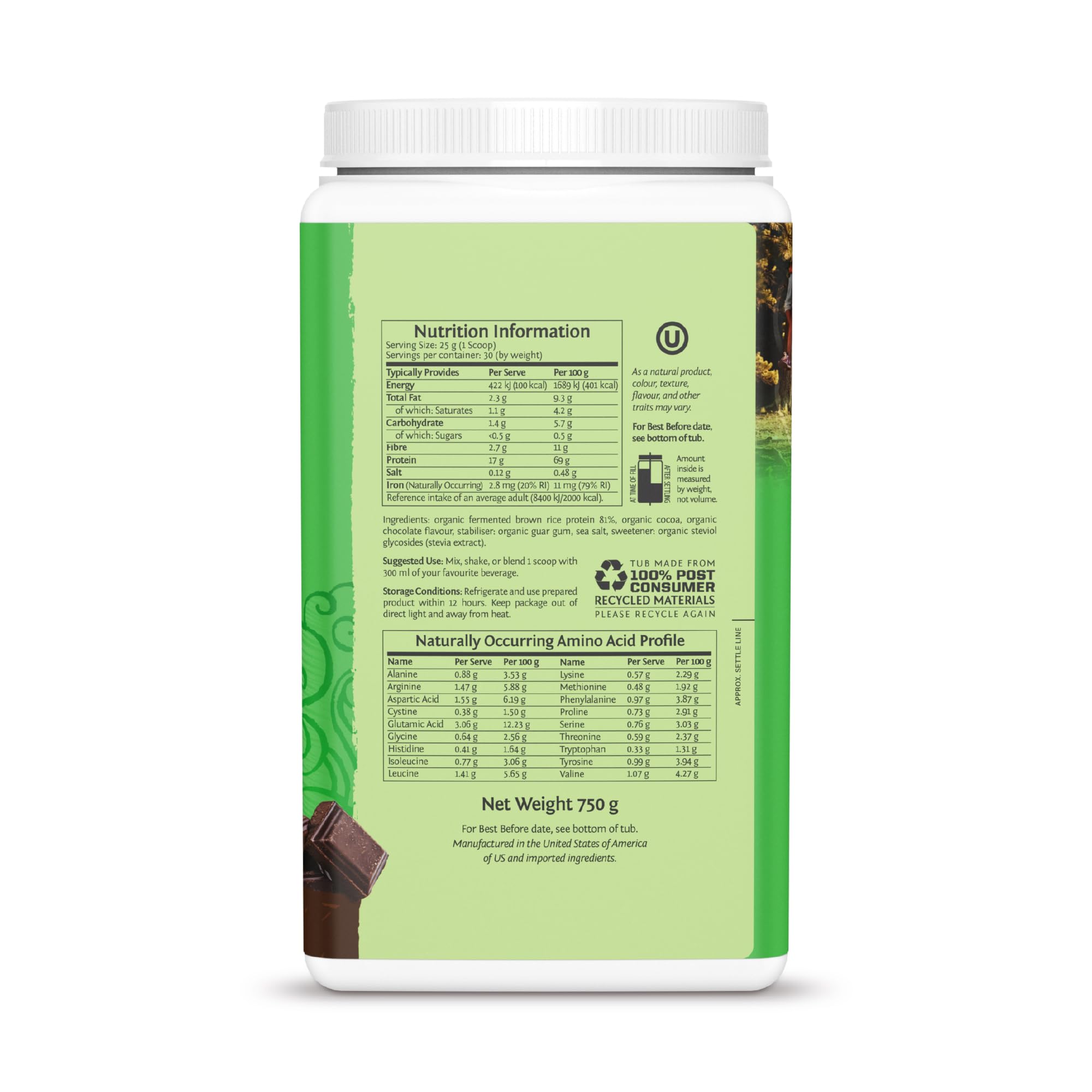 Sunwarrior - Classic – Vegan Sprouted Brown Rice Protein Polvere Organic Plant Based Protein – Cioccolato – 750 g