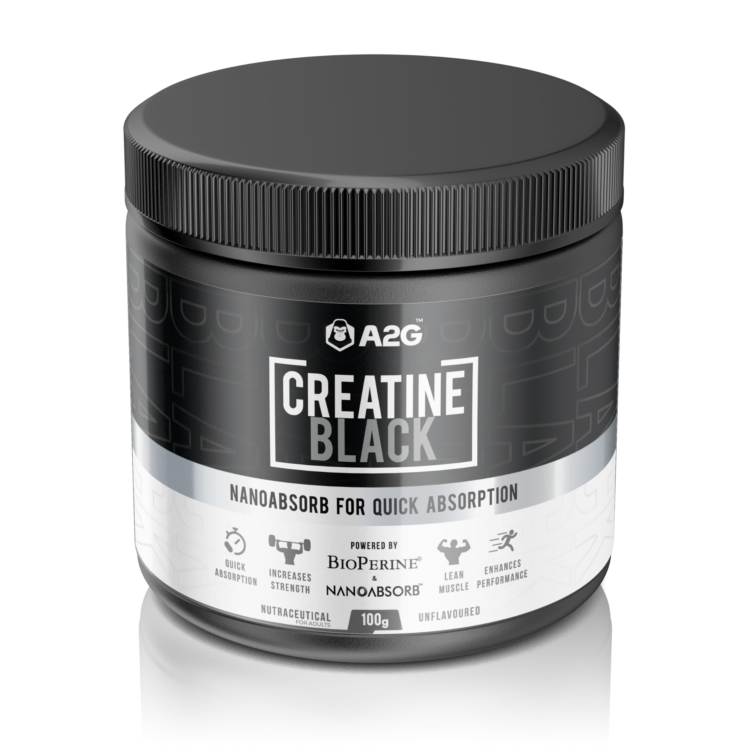 A2G Creatine Black | Micronised Creatine Monohydrate | 3g Per Serving | 33 Servings | BioPerine® + NanoAbsorb™ | Zero Bloating | Unflavoured 100g — Amazon image 8