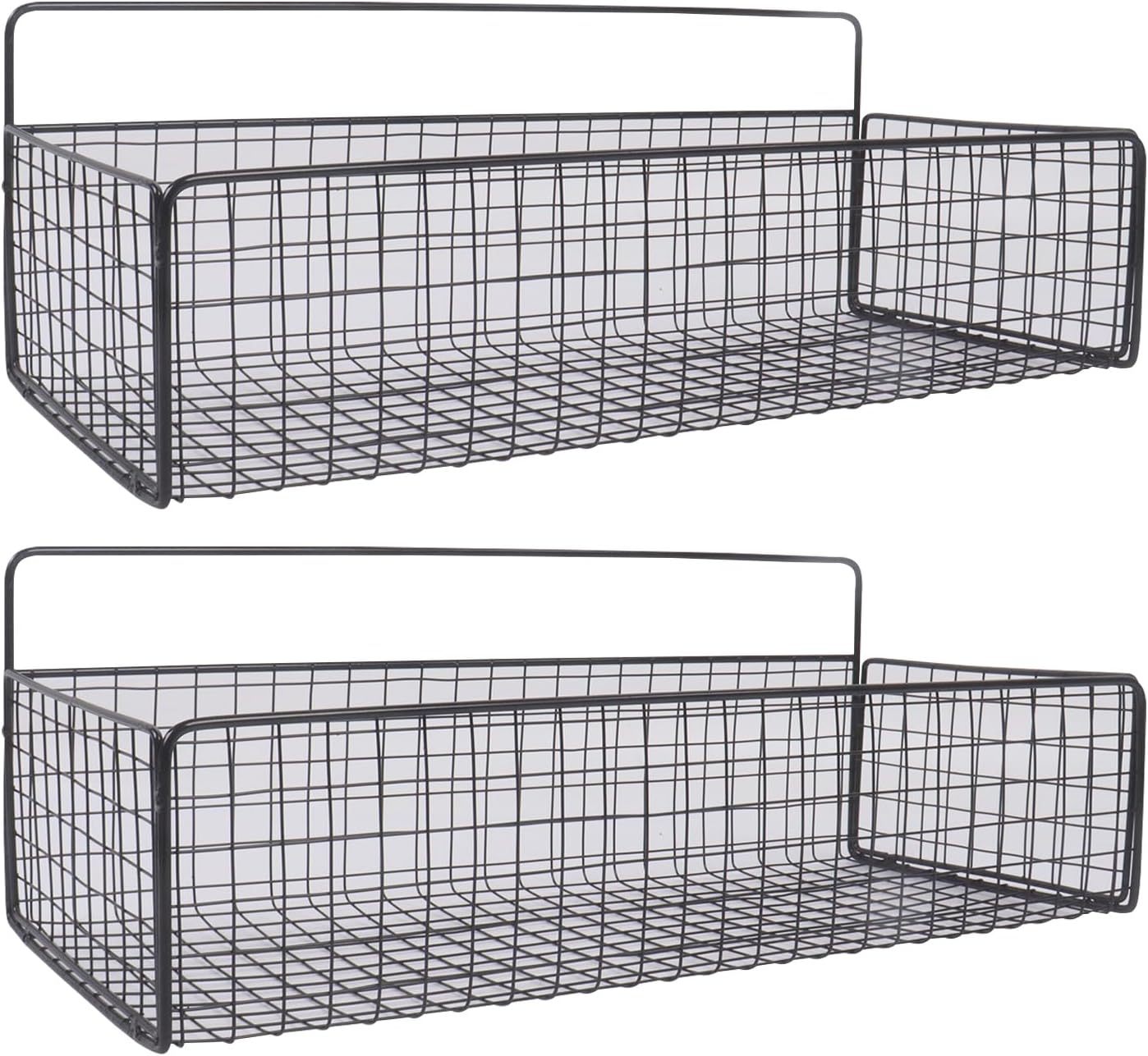 Wall Storage Basket 2 Pack Black Metal Wire Storage Baskets No Drill installation Bathroom Basket Small Pantry Baskets for Cabinets, Pantry, Closets,Bathroom, Kitchen,Bedroom