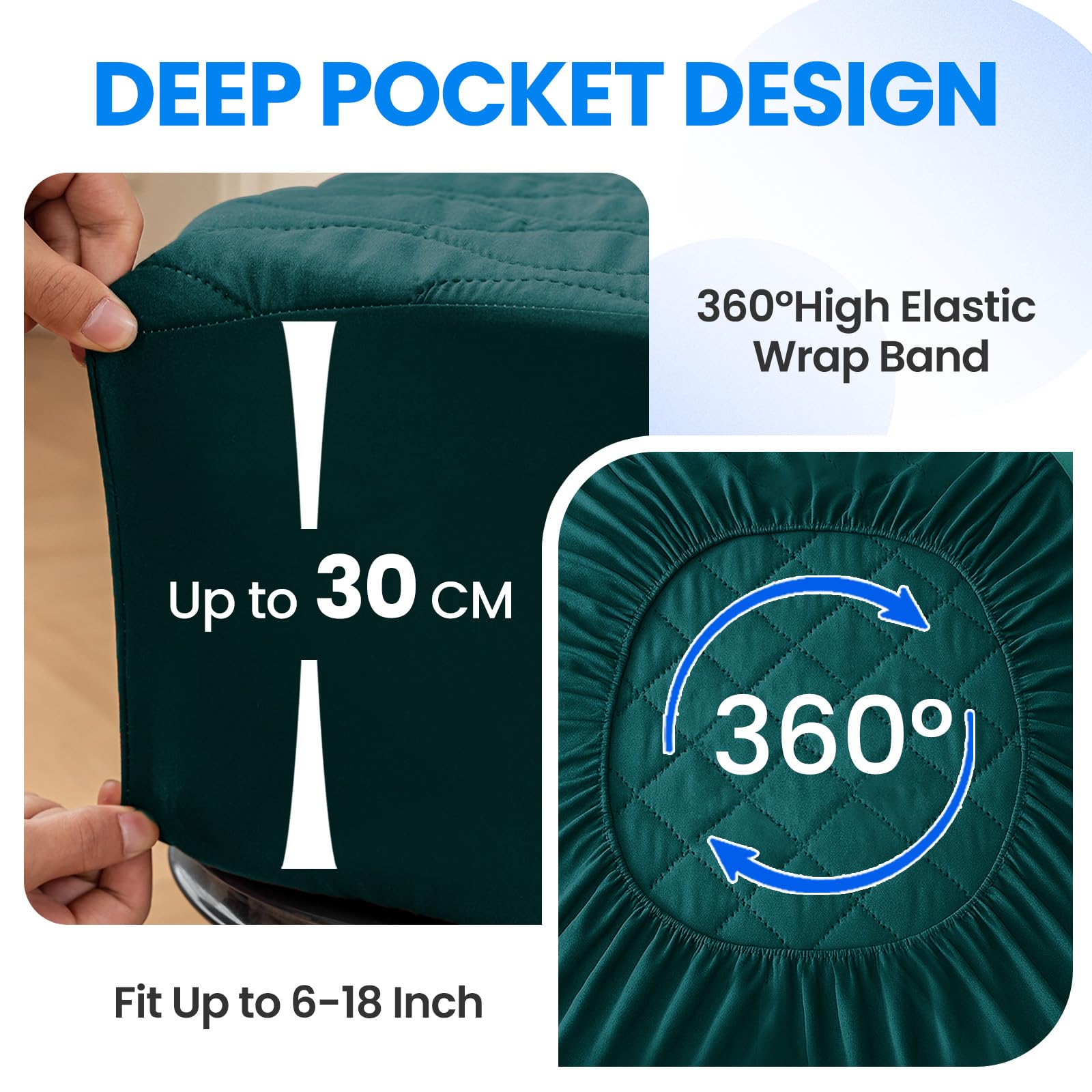 Ystyle Coprimaterasso Singolo Impermeabile 90x190cm Trapuntato - Altezza Fino a 30 cm con Elastico Tutto Intorno - Copri Materasso Traspirante Igienico Antiacaro e Lavabile, Verde Scuro