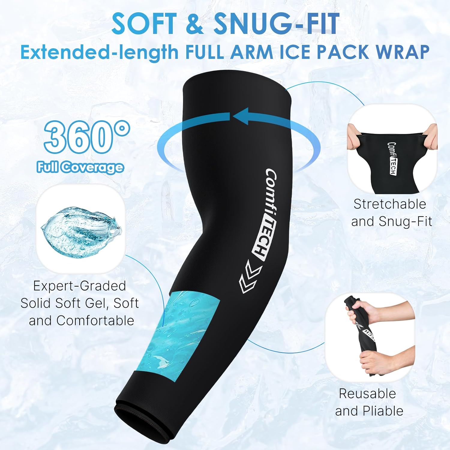 ComfiTECH Full Arm Ice Pack Wrap for Pitchers, Extended-Length Flexible Ice Sleeve for Tennis Elbow, Forearm, Wrist Discomforts, Golfers Arm, Shin Splints, Cold Pack for Throwing Recovery, Large - Image 4