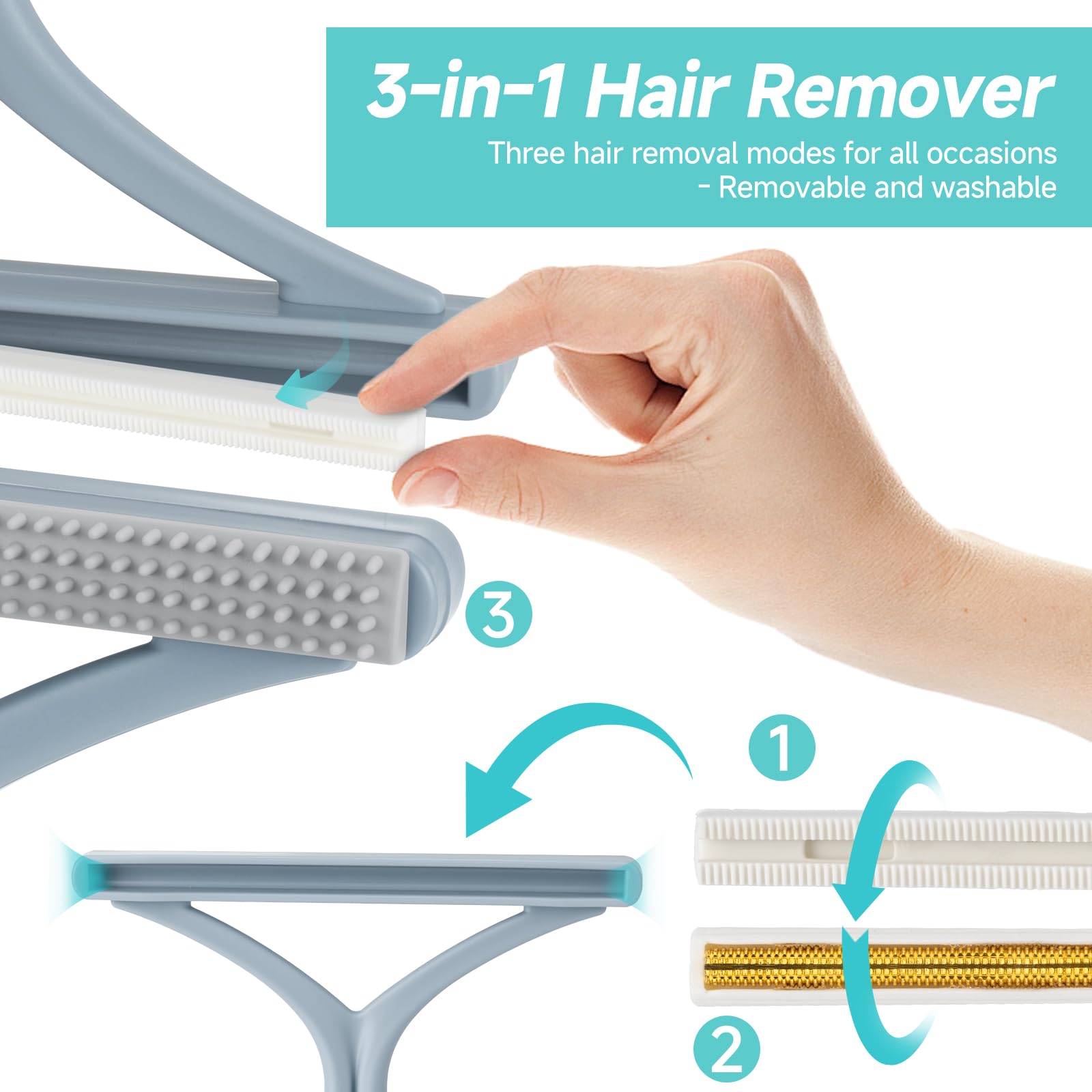 Carpet Rake for Pet Hair Removal Tool, Reusable Pet Hair Remover Broom, Dog&Cat Hair Remover Scraper Rake with 54” Adjustable Long Handle, 3 Pcs Carpet Brush Rake for Rugs, Mats, Couch, Furniture - image 7