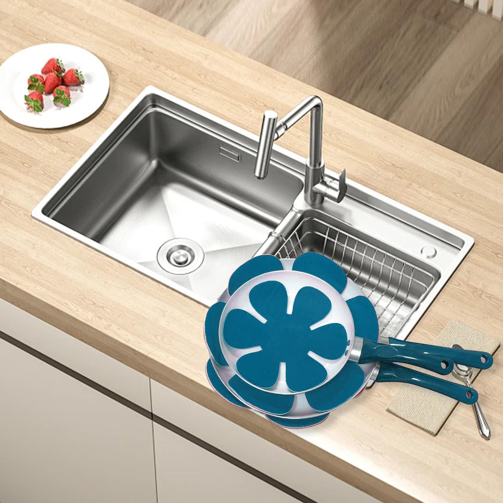 Pot and Pan Protectors, 12Pcs Felt Pan Protector Pads Pot Separators Protectors for Protecting and Separating Pots and Pans (Lake Blue)