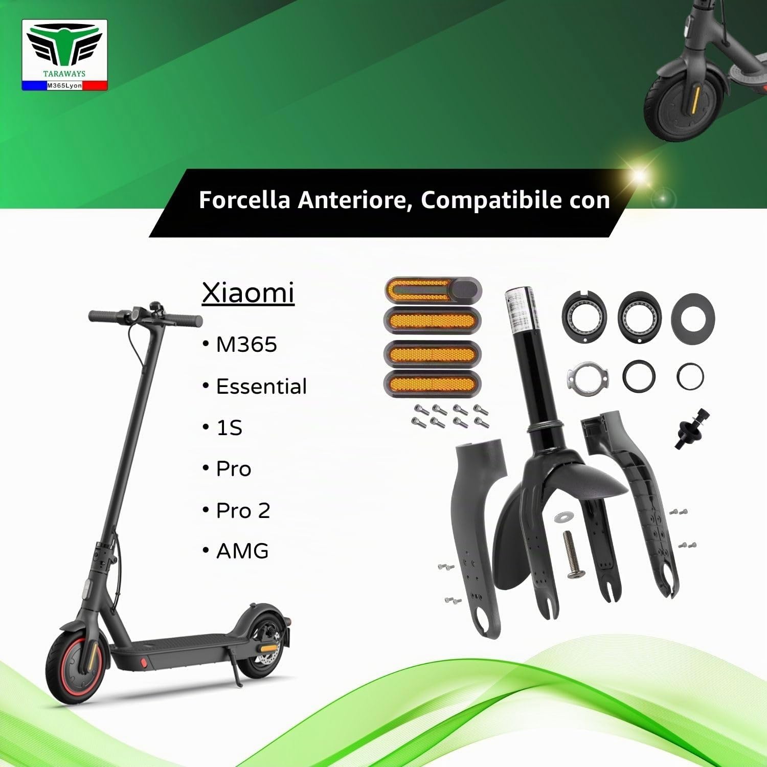 Forcella anteriore per monopattino Xiaomi M365, M365 Pro, Pro2, Essential e 1S (Forcella+Accessori- Nero)