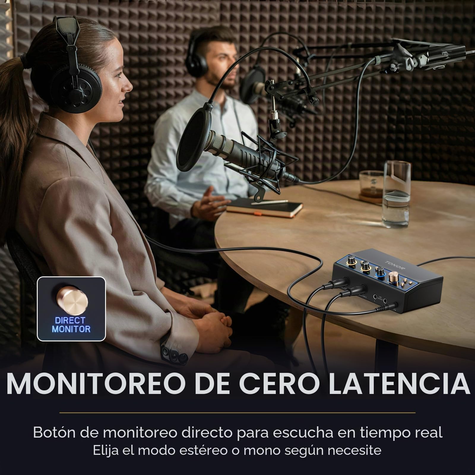 Interfaz de Audio TONOR, Mezclador de Audio de 2 Canales XLR con RGB para Creadores, Botón de Retorno, Grabación de Estudio, Pre-amplificador Profesional para streaming, Podcasting, TX510 Negro