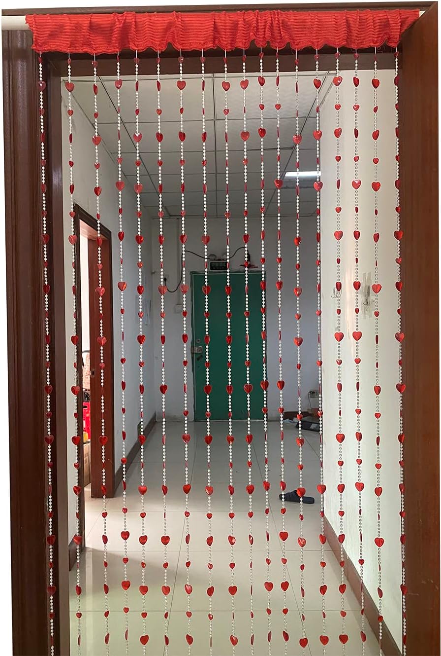 ZiDeTang Acrylic Beaded Heart Door Curtain Home Décor Tassel Room Divider Curtain Color Red Pack of 1