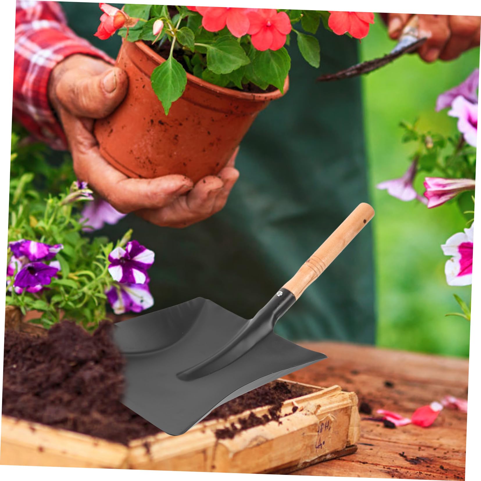 Happyyami Mini Palas De Hierro Pala para Perder Suelo Pala Profesional Pala De Suelo De Jardín Pala Pequeña Pala De Excavación Pala Cuadrada Pala Ligera con Mango De Madera Práctica | Color Negro, Uso Portátil y Cómodo, Válida para Macetas y Plantas de Ja