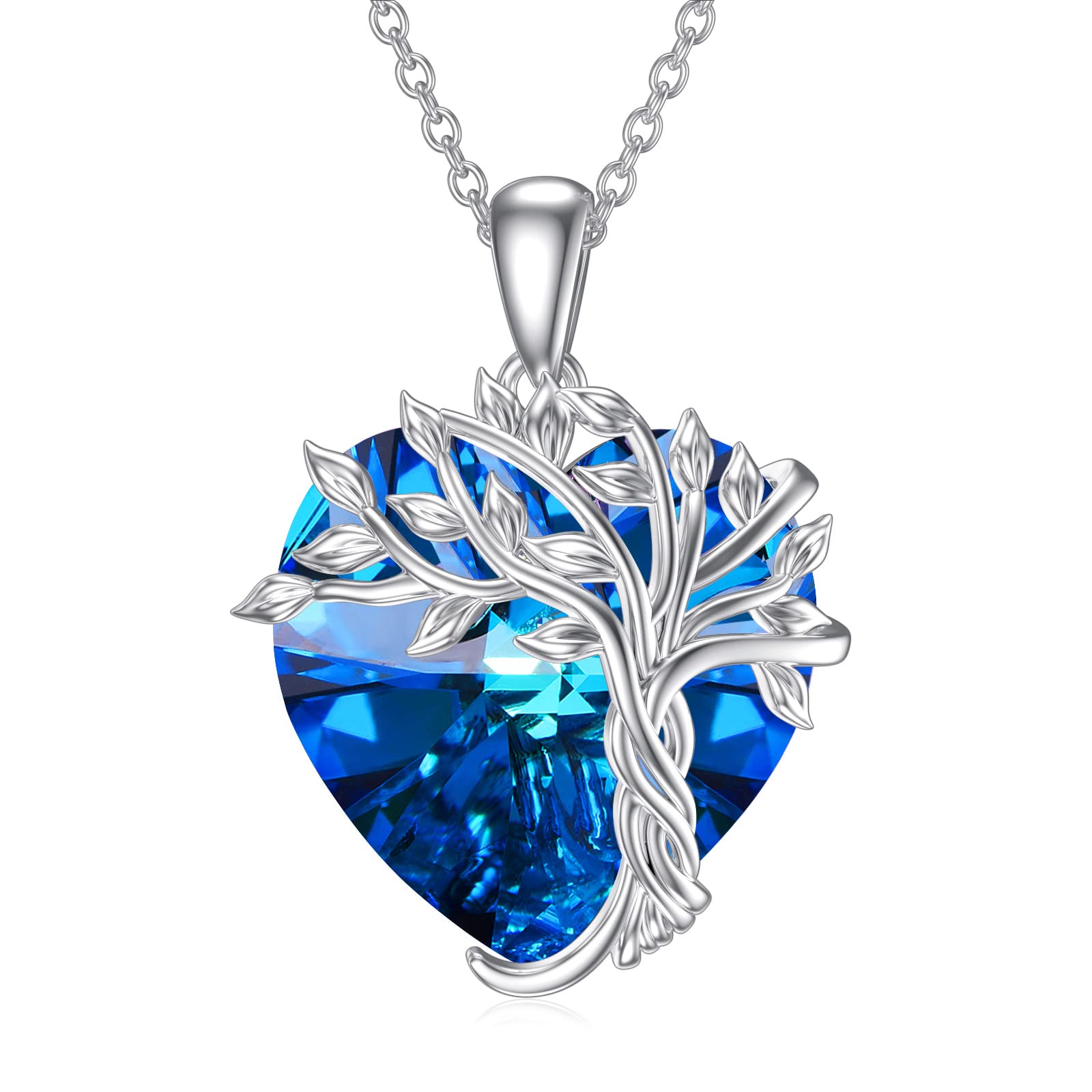 TOUPOP Tree of Life Birthstone Necklace 925 Sterling Silver Family Tree Crystal Pendant Birthday Jewelry Christmas Gifts for Women Her